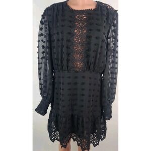 Lulus Womens Black Dress Size XL Crochet Sheer Sleeves New Whimsigoth